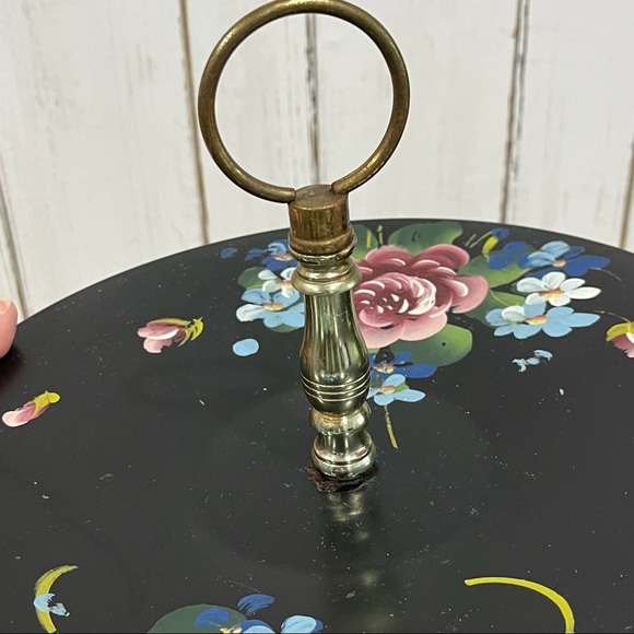 Vintage Center Handled Black Serving Tray w/ Tole Painted Design - Picture 6 of 16